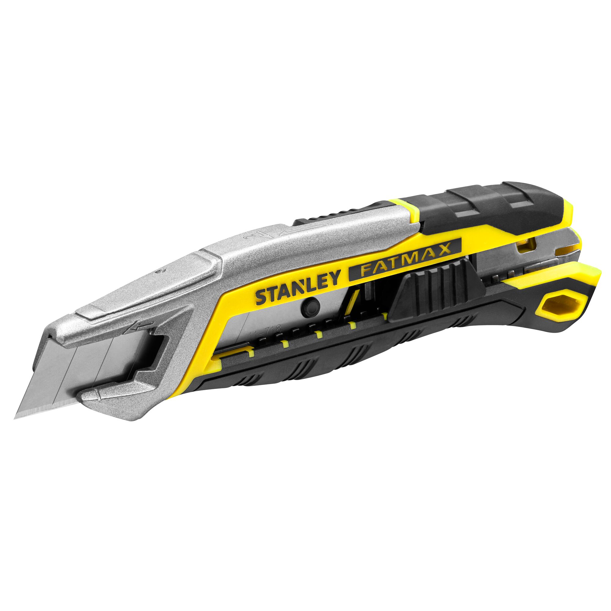 Cutter utilitaire STANLEY FMHT10594-0, jaune et noir, vue latérale sur fond blanc.